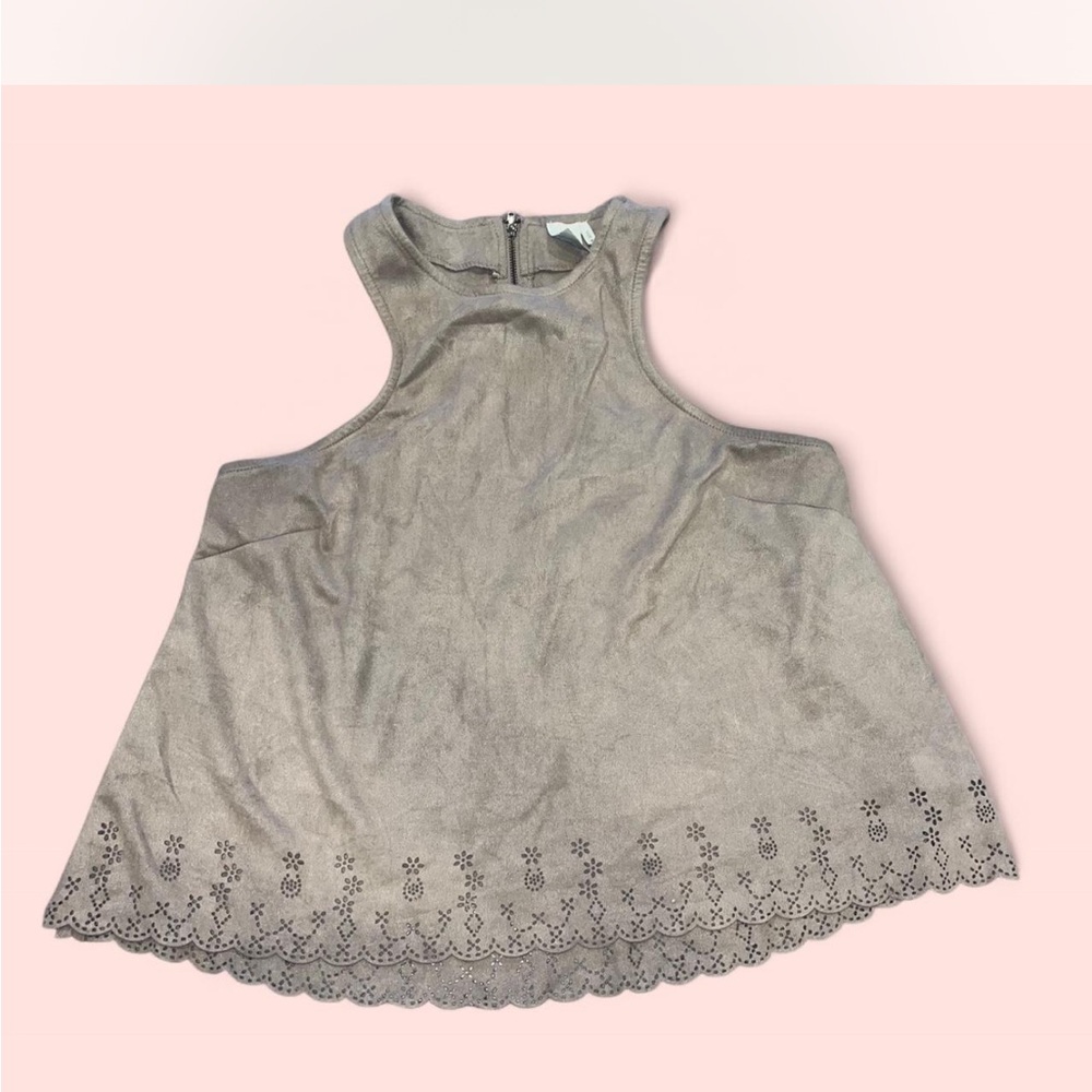 Paper Crane Tan Embellished Boxy Tank Top
